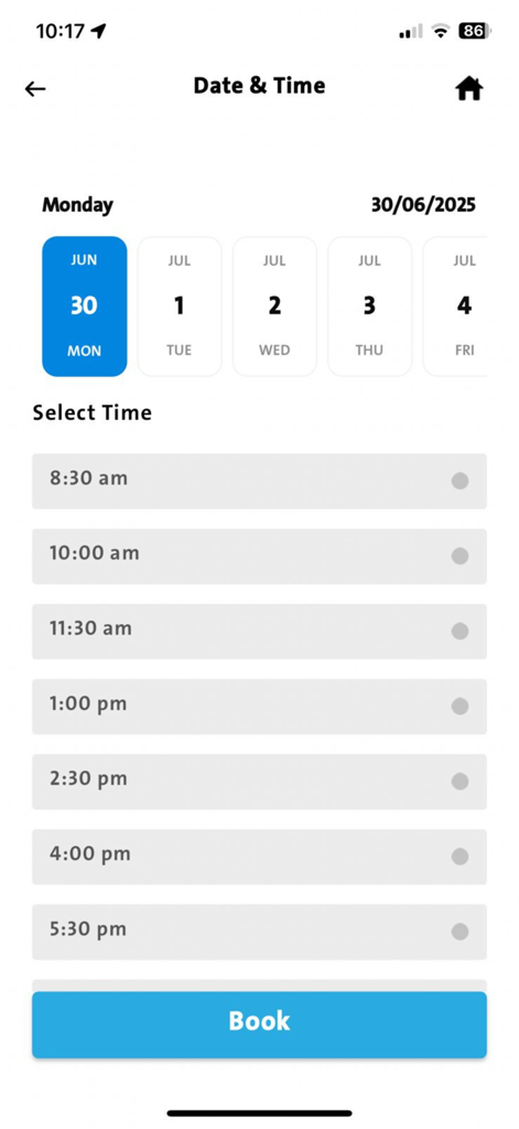 Flash Wash - فلاش واش - Mobile app screen for scheduling a car wash service by date and time