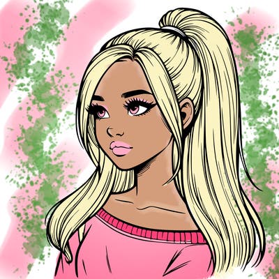 realistic girl with a high ponytail