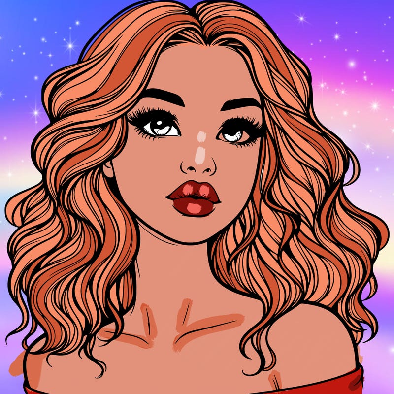 realistic girl with wavy hair and lips