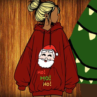 realistic girl with a oversized sweatshirt on and a bun