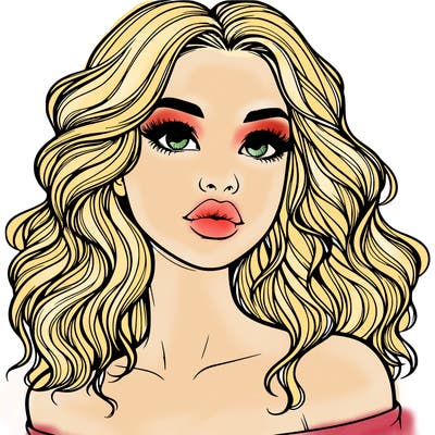 realistic girl with wavy hair and lips