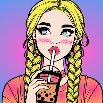 realistic girl with braided hair drinking boba