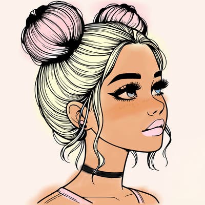realistic girl with buns on the top of her head