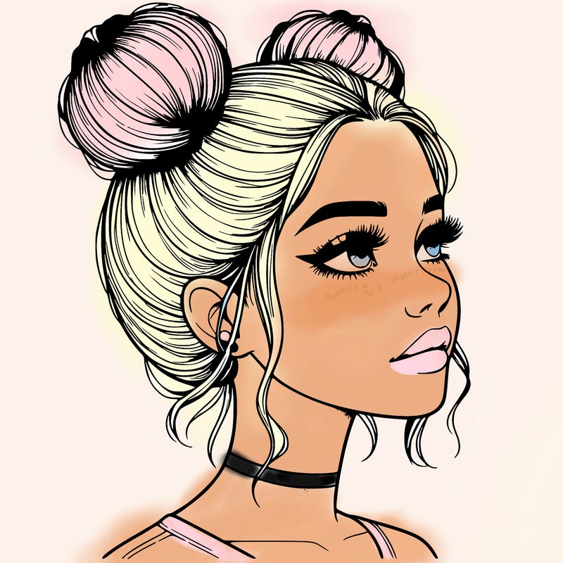 realistic girl with buns on the top of her head