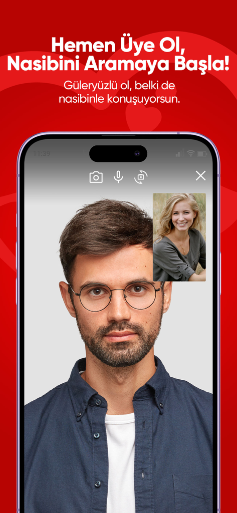 Nasipse - Evlilik Sitesi - Um homem e uma mulher conversando por vídeo no aplicativo de casamento turco Nasipse