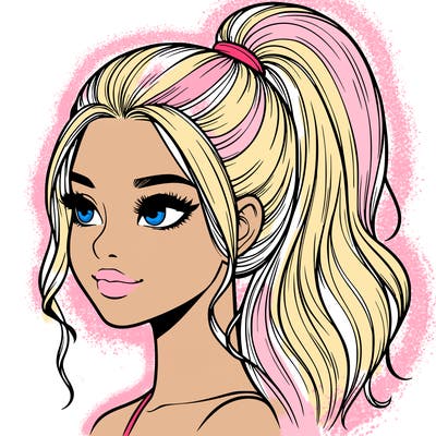 realistic girl with a high ponytail