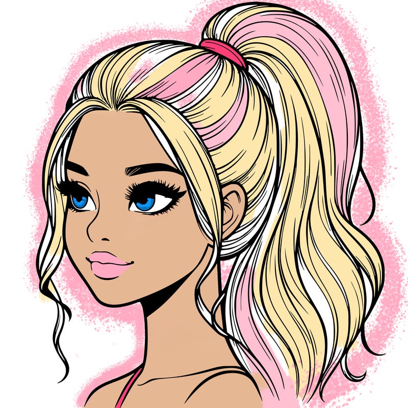 realistic girl with a high ponytail