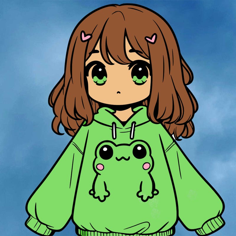 girl wearing frogging sweatshirt