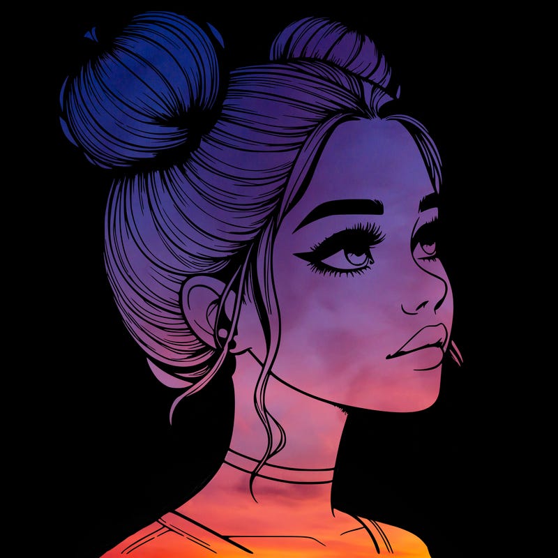 realistic girl with buns on the top of her head