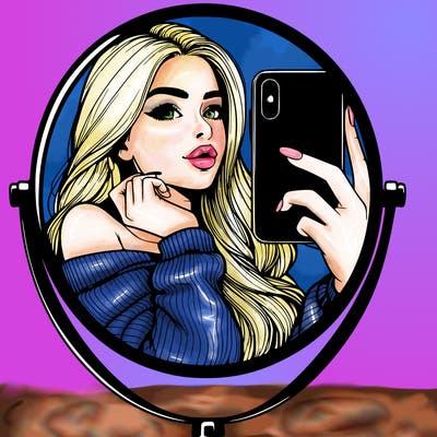 realistic girl taking mirror selfie beautiful