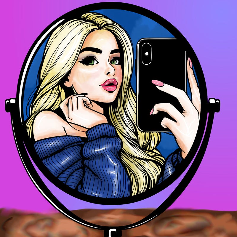 realistic girl taking mirror selfie beautiful