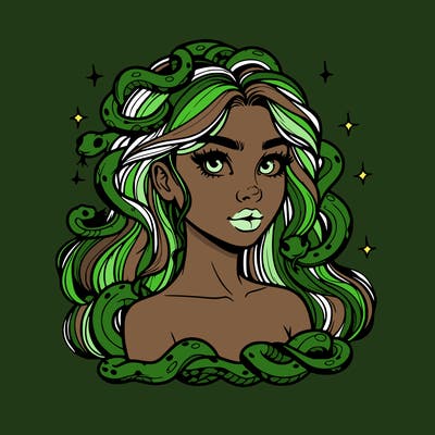 realistic girl with snakes as hair