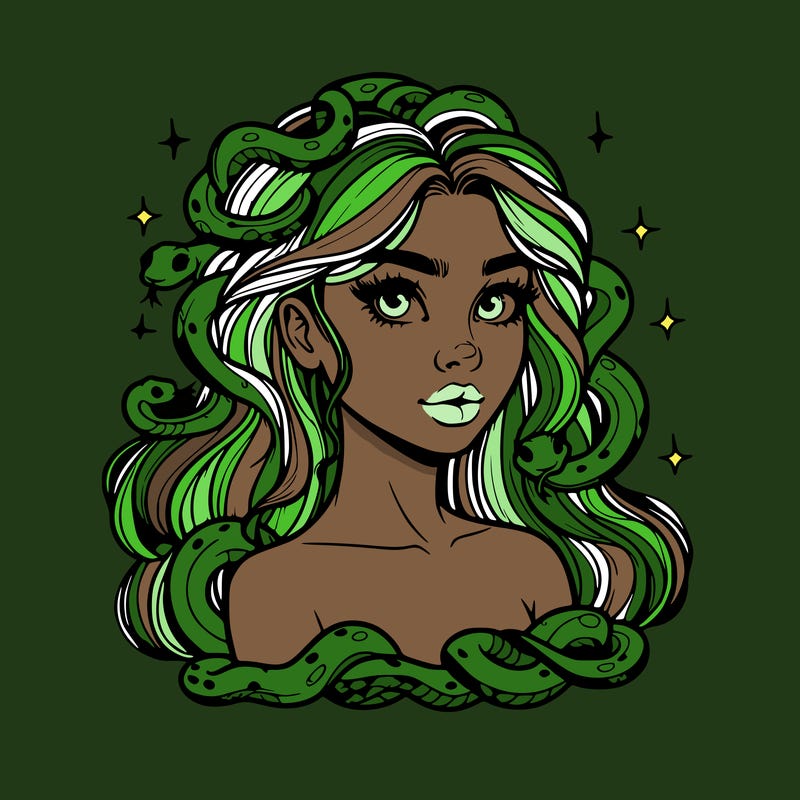 realistic girl with snakes as hair