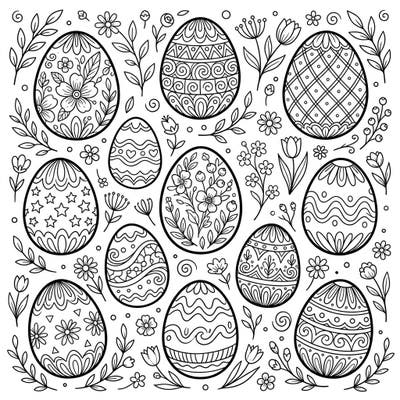 Celebrate the arrival of spring with this charming collection of decorated Easter eggs, ready for your creative touch. Each egg offers unique patterns and details, providing a delightful coloring experience.