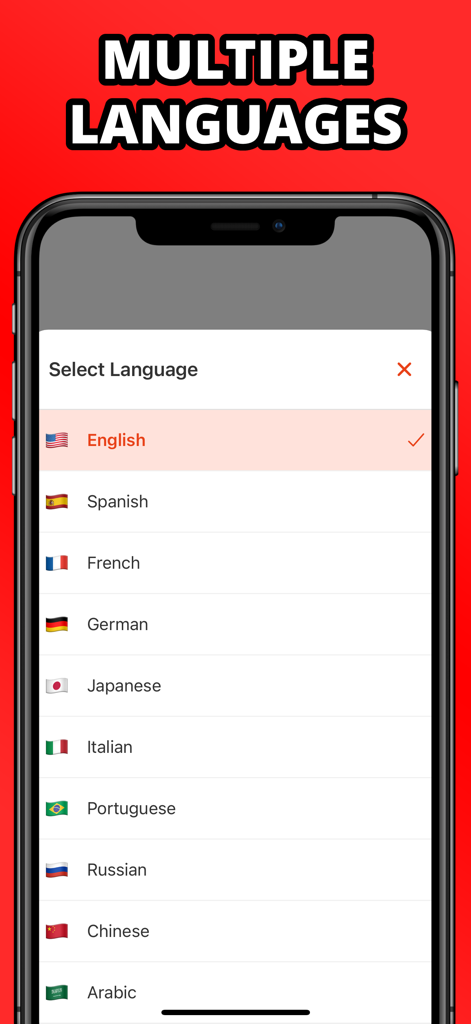 SpeechNotes AI - Voice To Text - Interfaz de la aplicación SpeechNotes AI mostrando una lista de opciones de múltiples idiomas para la transcripción de voz a texto