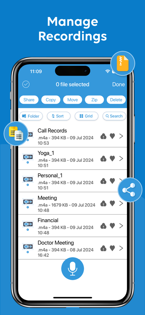 Voice Memos & Sound Recorder - Voice Memos app interface for managing and organizing recorded audio files