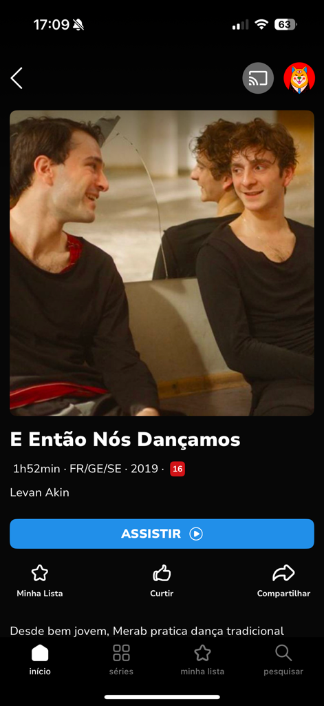 Sesc Digital - Sesc Digital app display for the movie E Entao Nos Dancamos featuring a watch button and film information