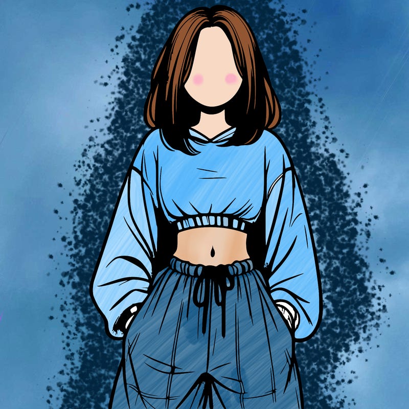 realistic girl faceless with baggy pants and a crop top