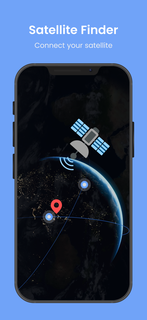 Starlink ISS Satellite Tracker - Interfaccia dell'app Starlink ISS Satellite Tracker che mostra un cercatore di satelliti sopra una vista della Terra
