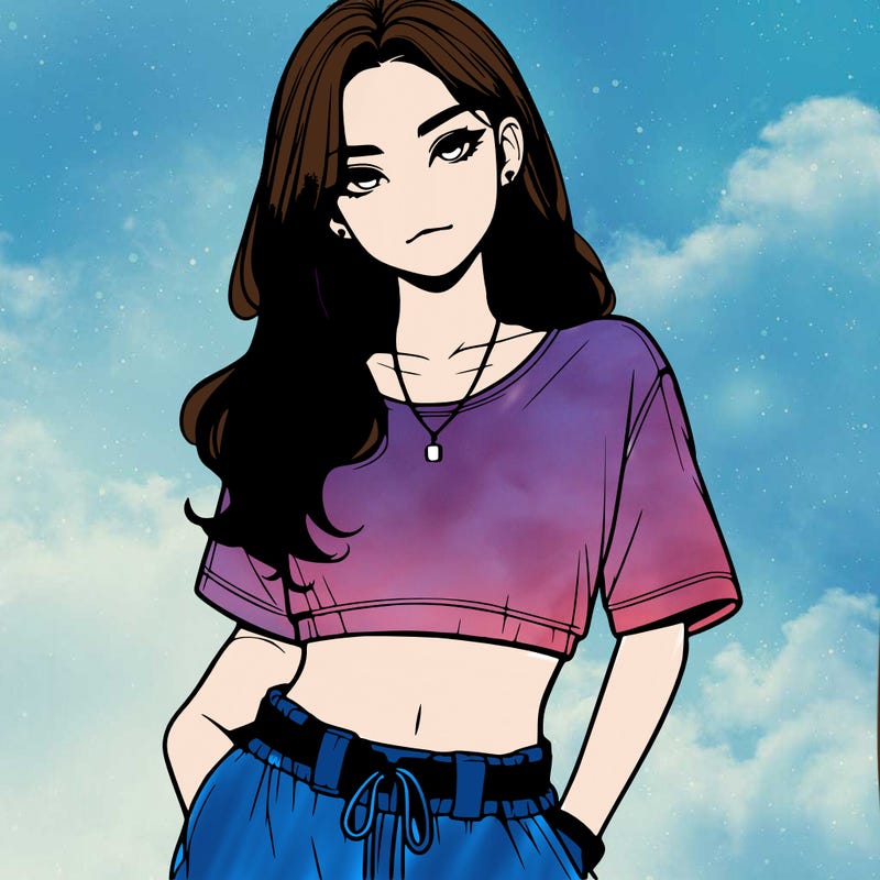 realistic girl witha crop top and baggy pants