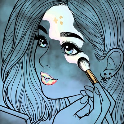 a realistic girl doing her makeup