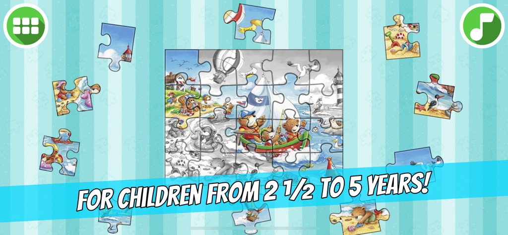 Ravensburger Puzzle Junior - A colorful digital jigsaw puzzle of bears on a boat for children aged 2 to 5.