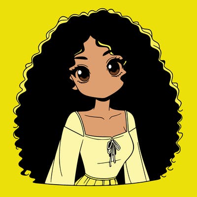 a black anime girl with long afro hair