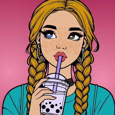 realistic girl with braided hair drinking boba