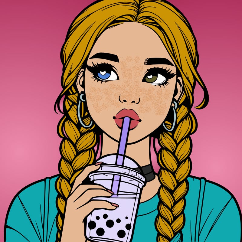 realistic girl with braided hair drinking boba