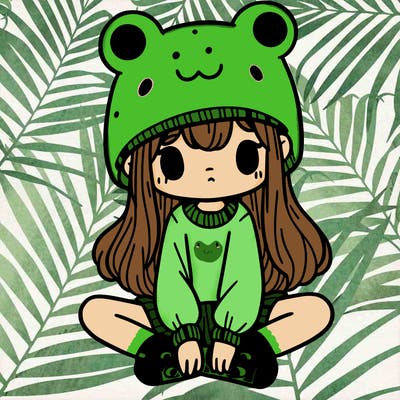 a girl wearing a frog hat and some frog socks