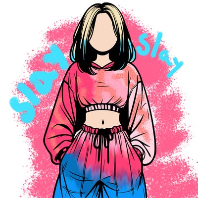 realistic girl faceless with baggy pants and a crop top