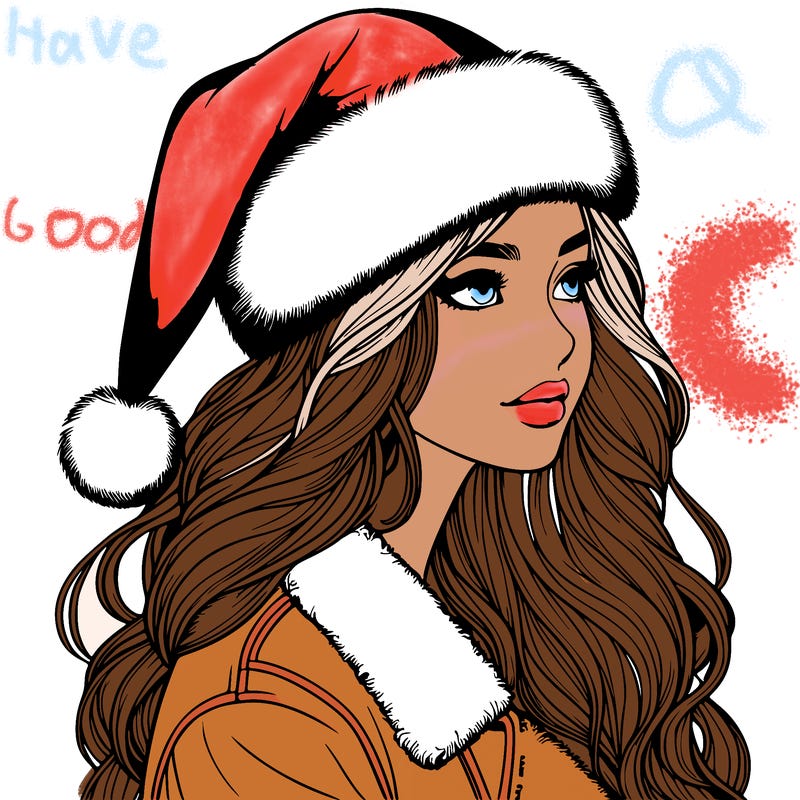 realistic girl in santa hat