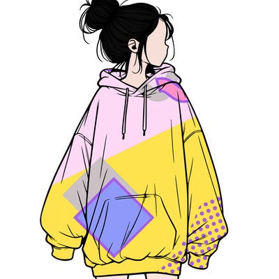 realistic girl with a oversized sweatshirt on and a bun
