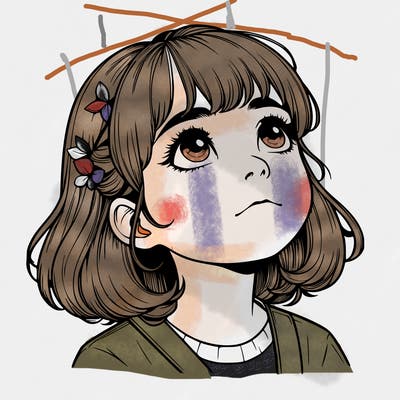 realistic girl looking up