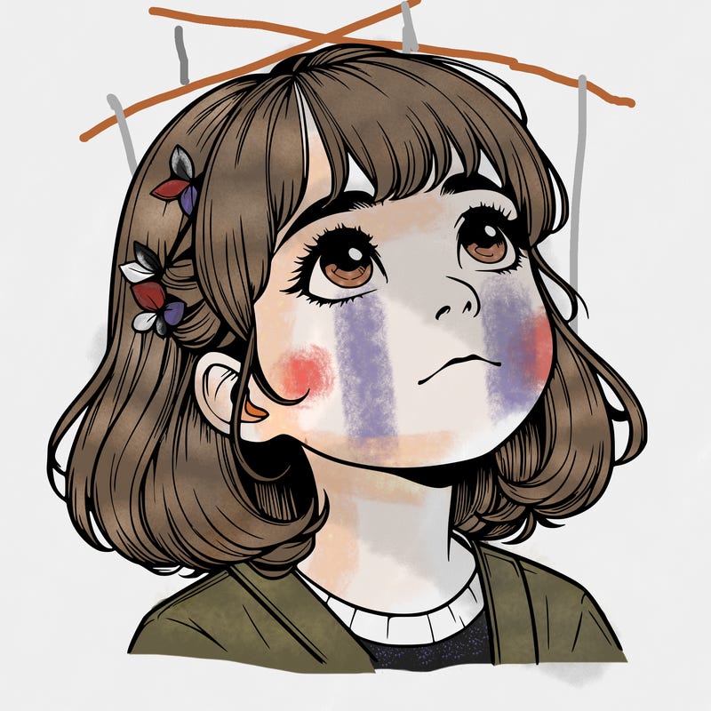 realistic girl looking up