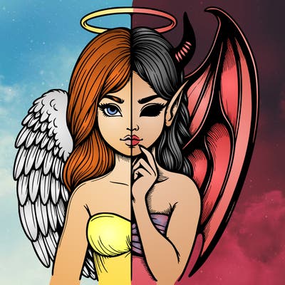 realistic angel half demon