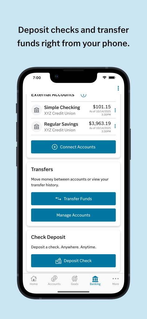 Edward Jones - Edward Jones app interface showing banking features like mobile check deposit and fund transfers.