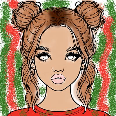 realistic girl with two buns in hair and lips