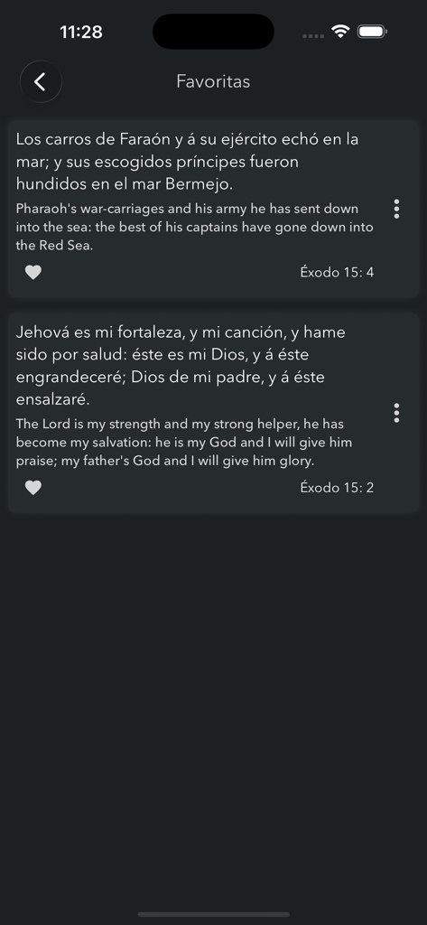 Biblia RV 1909 - List of favorite Bible verses in Spanish and English on the Biblia RV 1909 app
