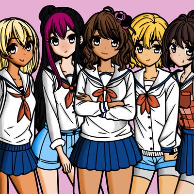 teen manga girls group of 5