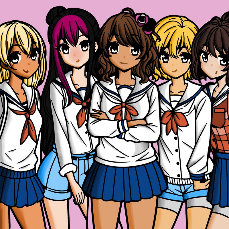 teen manga girls group of 5