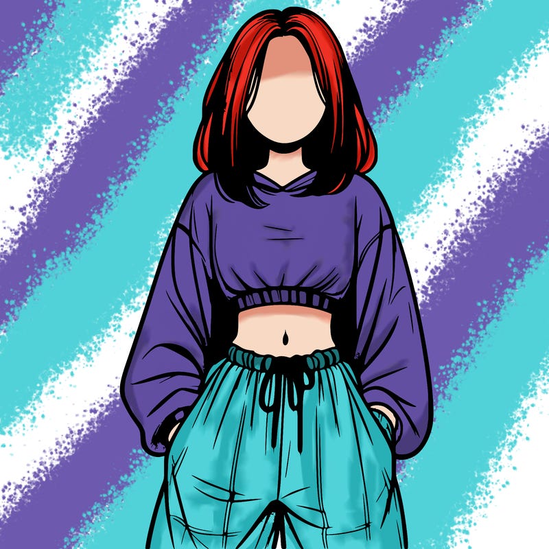 realistic girl faceless with baggy pants and a crop top