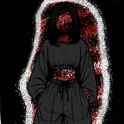 realistic girl faceless with baggy pants and a crop top