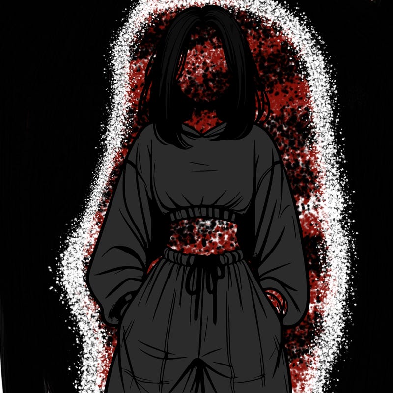 realistic girl faceless with baggy pants and a crop top