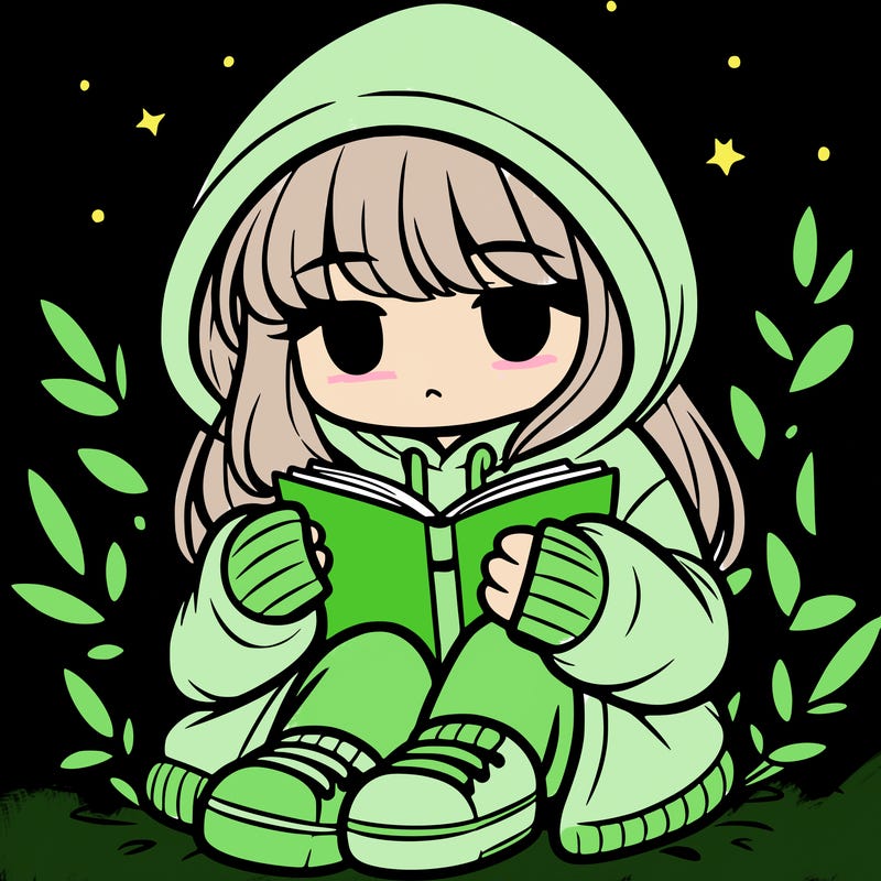 girl in oversized hoodie reading a book