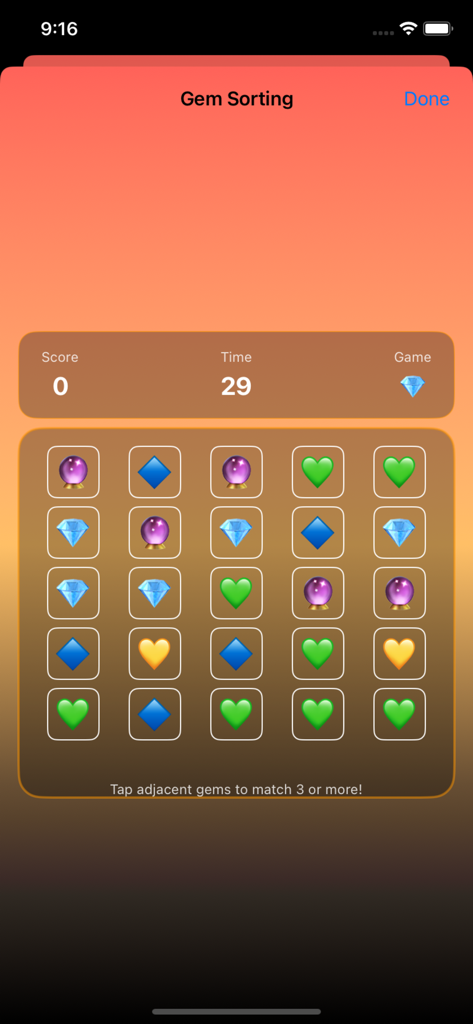 Volcano Vault: Erupting Riches - Una pantalla de puzzle de clasificación de gemas tipo match-three con varias joyas coloridas y un temporizador de cuenta regresiva