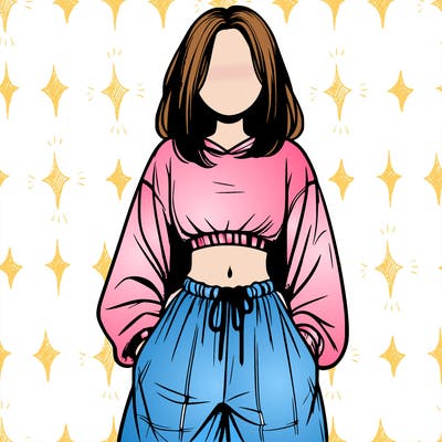 realistic girl faceless with baggy pants and a crop top