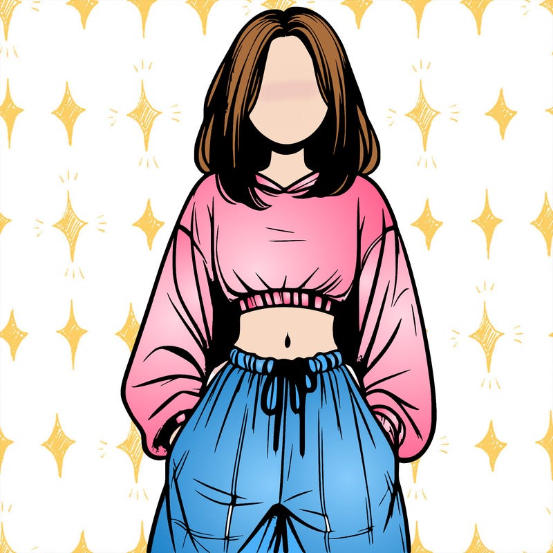 realistic girl faceless with baggy pants and a crop top
