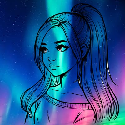 realistic girl with a high ponytail