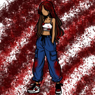 girl in baggy pants crop top and long hair